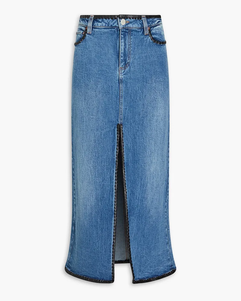 Alice + Olivia Alice OliviaLola faux leather-trimmed denim midi skirt Blau