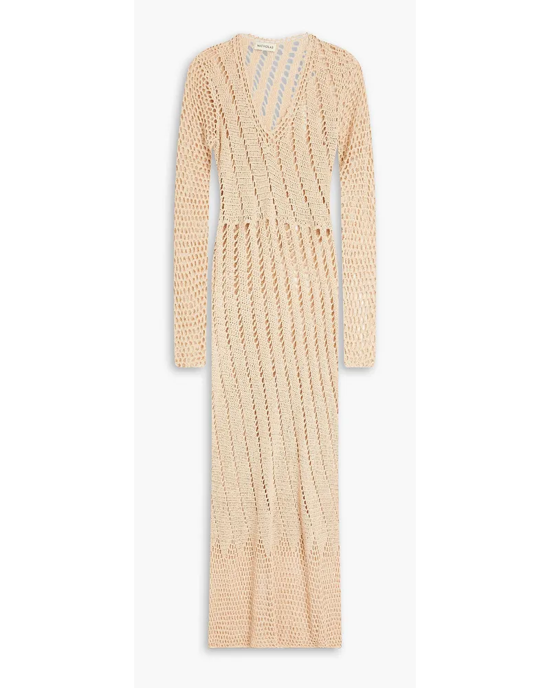 NICHOLAS Hazel Midi-Strickkleid inHäkeloptik Neutral