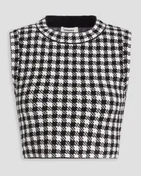 Sandro Cropped Oberteil aus Jacquard-Strick mit Gingham-Karo Schwarz