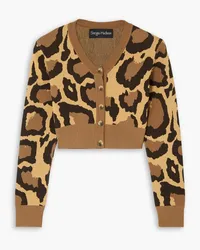 Sergio Hudson Cropped Cardigan aus Jacquard-Strick mit Leopardenmuster Animal-print