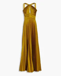 Marchesa Plissierte Robe aus Baumwollsatin mit Cut-outs Gelb