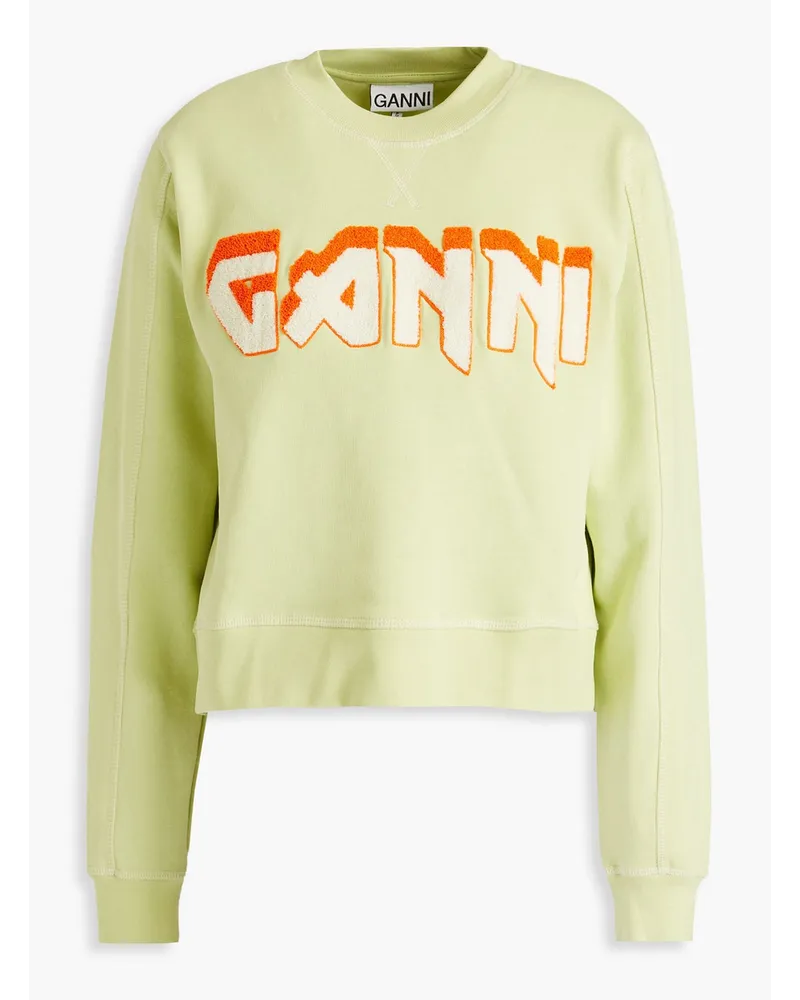 Ganni Sweatshirt aus Baumwollfleece mit Stickereien Grün