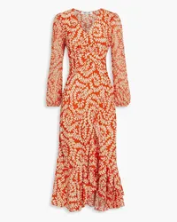 Diane von Furstenberg Midikleid aus Crêpe mit Print und Wickeleffekt Orange