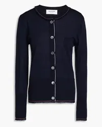 Thom Browne Cardigan aus gerippter Wolle mit Spitzenbesatz Blau