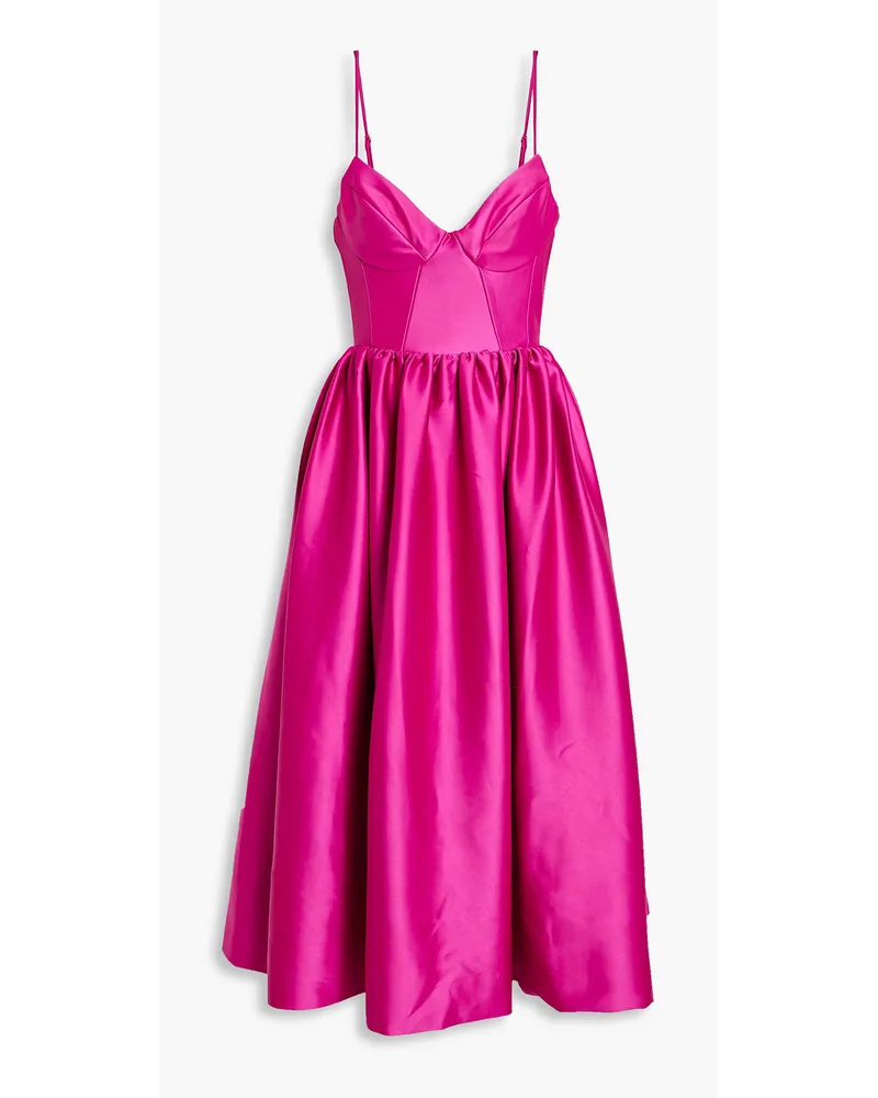 NICHOLAS Misty gerafftes Midikleid aus Satin Pink