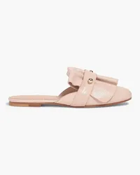 RED Valentino Slippers aus Leder mit Eidechseneffekt und Verzierung Pink