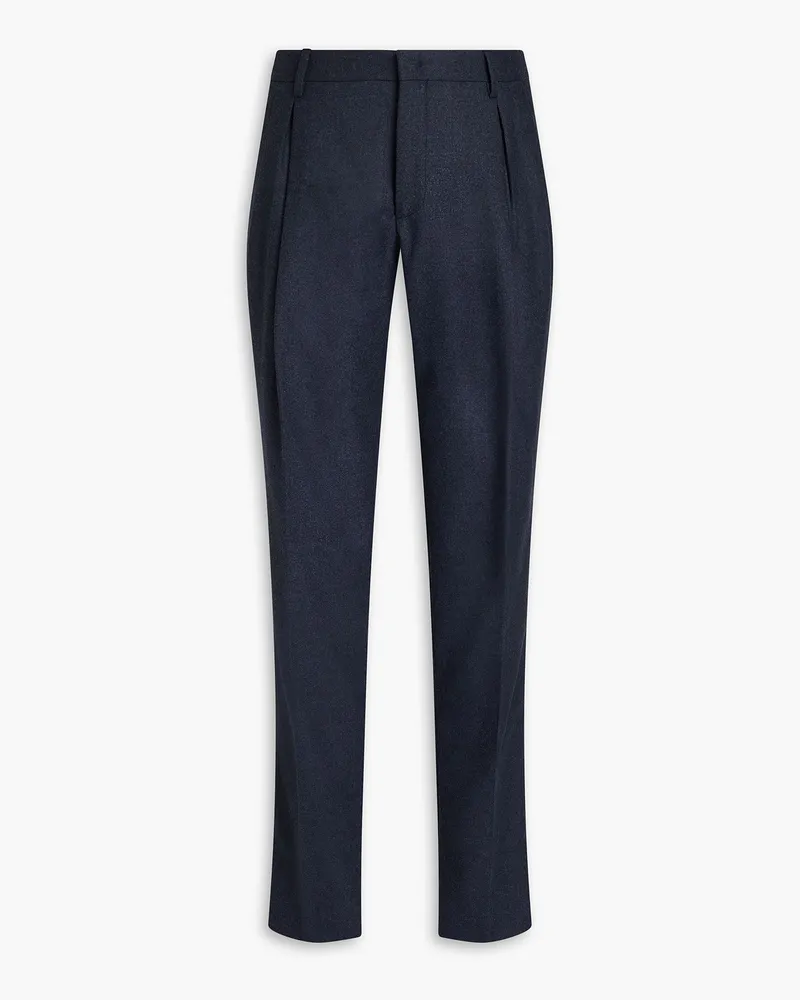 Giorgio Armani Plissierte Hose Aus Flanell Einer Wollmischung Blau