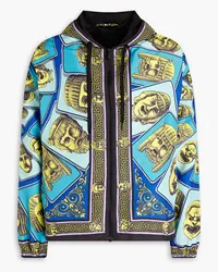 Versace Hoodie aus bedrucktem Shell mit Reißverschluss Blau