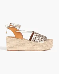 Tory Burch Espadrille-Sandalen aus Leder in-Optik mit Plateau Metallic