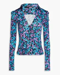 ROTATE Birger Christensen Mariah Hemd aus glänzendem Jersey mit floralem Print Blau