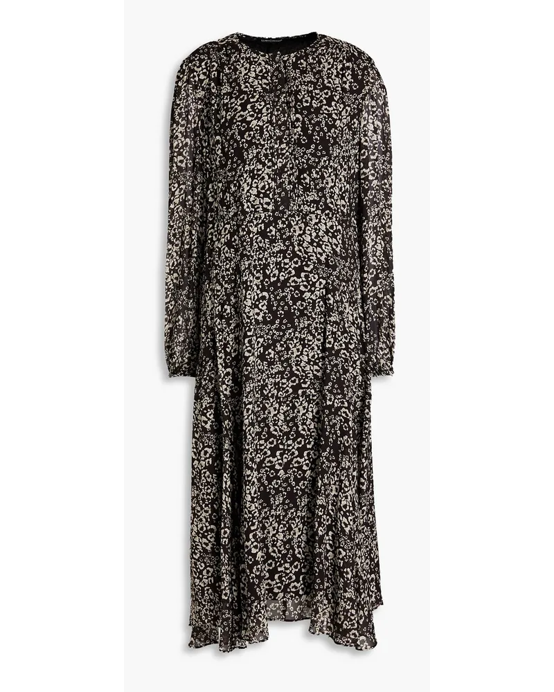 Luisa Cerano Plissiertes Midikleid aus Crêpe mit Leopardenprint Schwarz