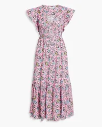 Derek Lam Greta Midikleid aus Popeline aus einer Baumwollmischung mit floralem Print und Rüschen Pink