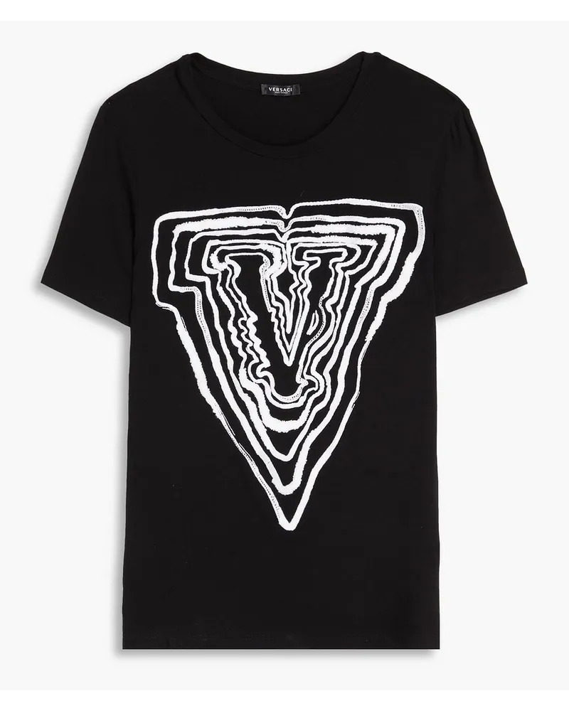 Versace Embroidered cotton-jersey T-shirt Schwarz