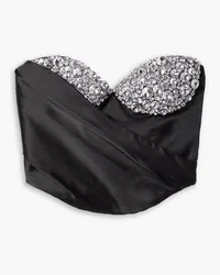 Area Verkürztes Bustier Satin mit Kristallen und Falten Schwarz