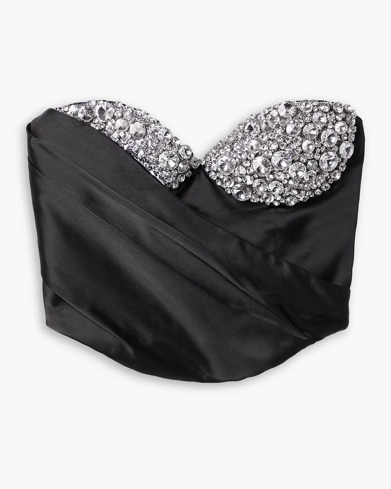 Area Verkürztes Bustier Satin mit Kristallen und Falten Schwarz