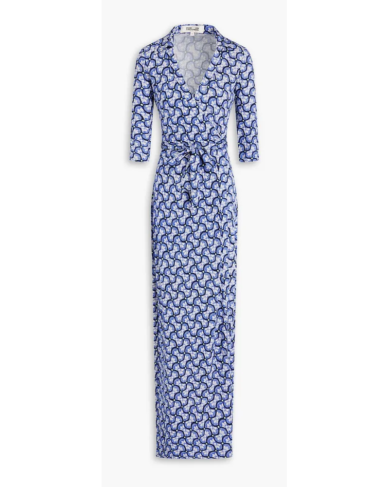 Diane von Furstenberg Abigail bedrucktes Maxi-Wickelkleid aus Seiden-Jersey Blau