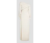 Drapierte Robe aus glänzendem Crêpe mit asymmetrischer Schulterpartie