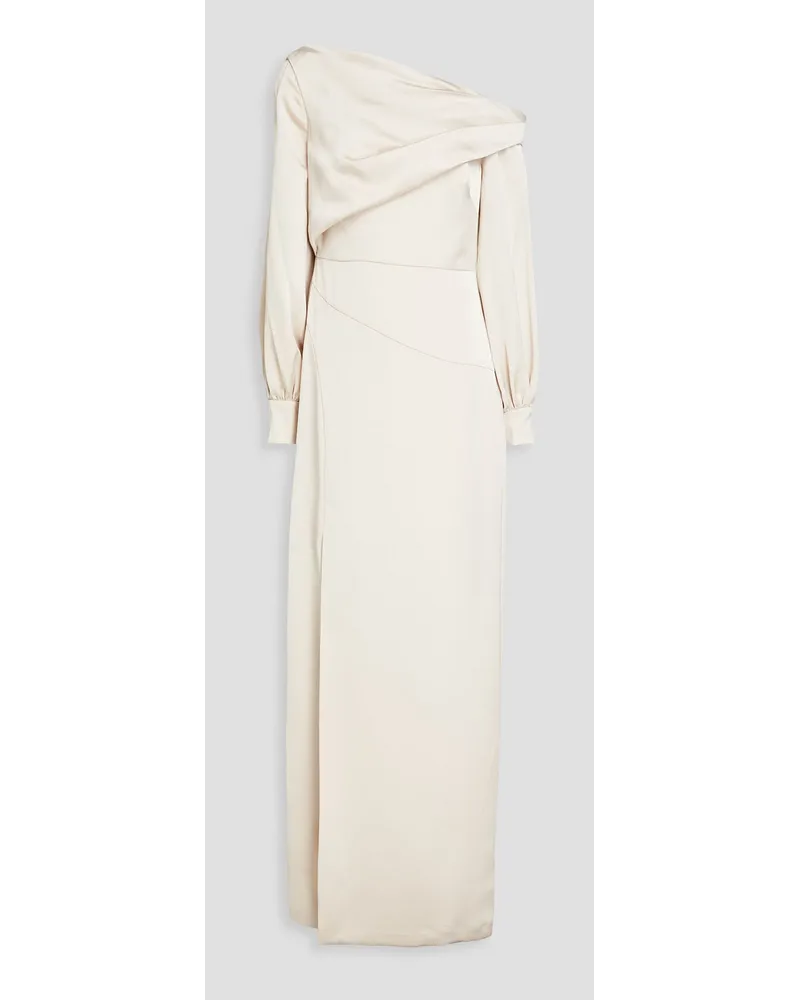 THEIA Drapierte Robe aus glänzendem Crêpe mit asymmetrischer Schulterpartie Weiß