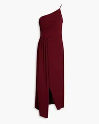 Halston Camille drapiertes Midikleid aus Jersey mit asymmetrischer Schulterpartie Burgunderrot