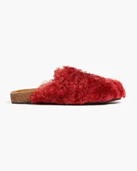 Tory Burch Clogs aus Shearling mit T-Anhänger Rot