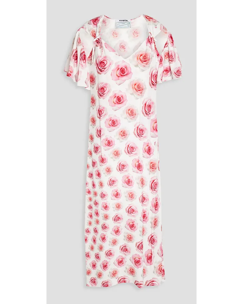 Vivetta Midikleid aus Crêpe mit floralem Print, Schleife und Cut-outs Pink