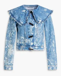 Ganni Jacke aus gebleichtem Denim mit Rüschen Blau