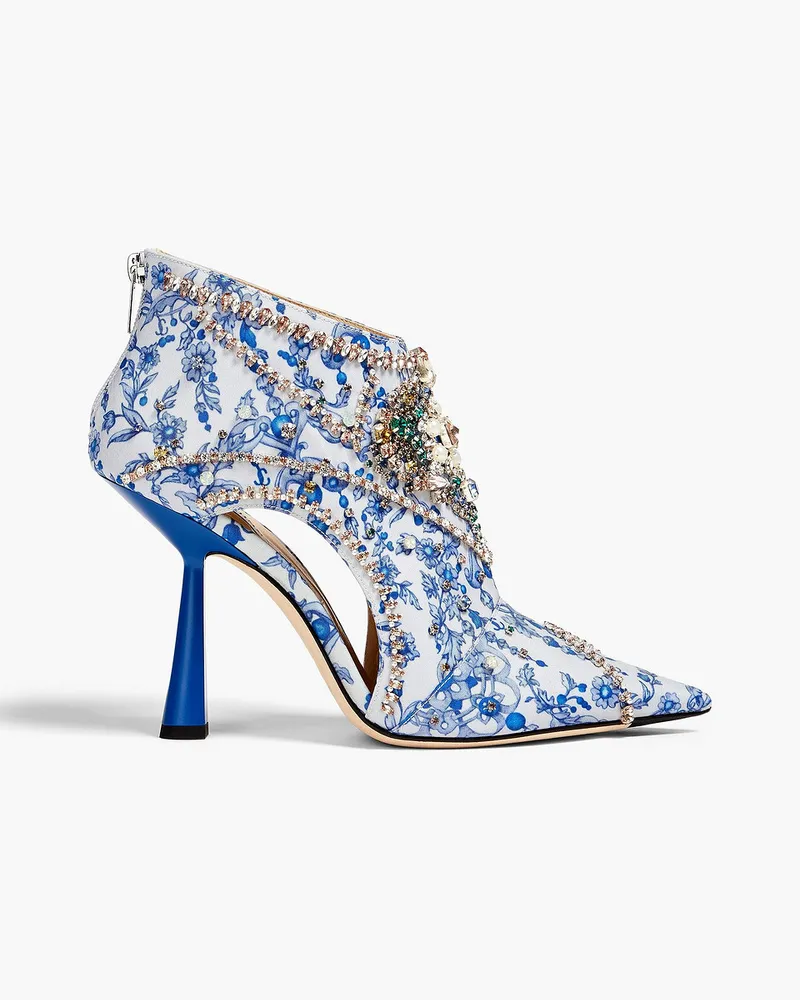 Jimmy Choo Kendrix 100 verzierte Ankle Boots aus Ottoman mit Print Blau