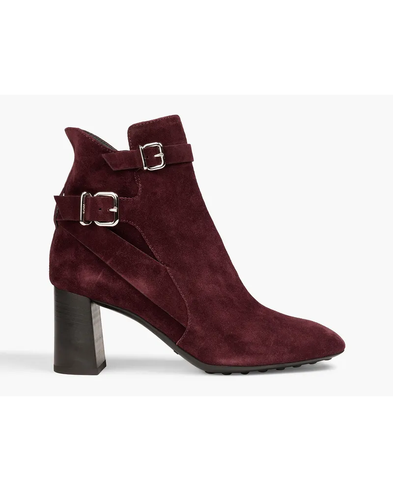 TOD'S Ankle Boots aus Veloursleder mit Schnalle Burgunderrot