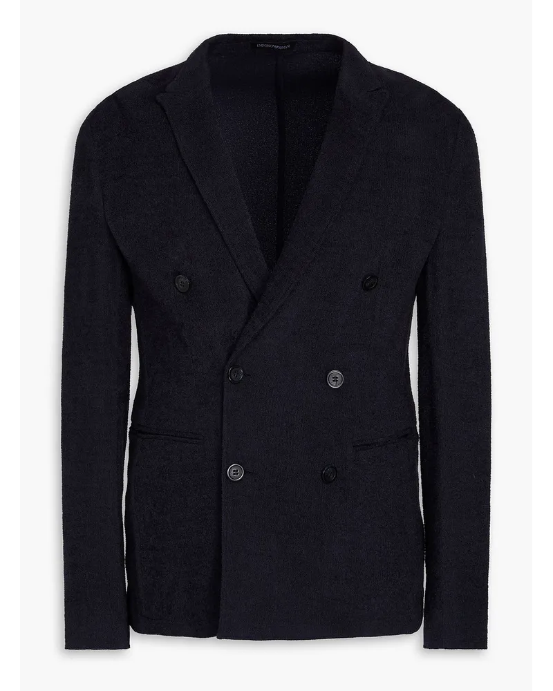 Emporio Armani Doppelreihiger Blazer aus Frottee Blau