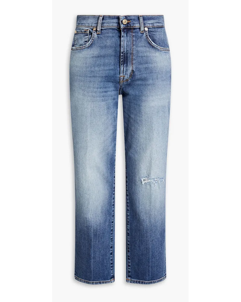 7 for all mankind Modern hoch sitzende Cropped Jeans mit geradem Bein inDistressed-Optik Blau