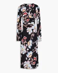 Diane von Furstenberg Tilly Midi-Wickelkleid aus Crêpe de Chine mit floralem Print Schwarz