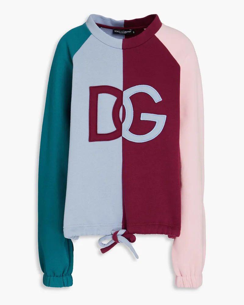 Dolce & Gabbana Sweatshirt aus Baumwollfleece inColour-Block-Optik mit Applikationen Bunt