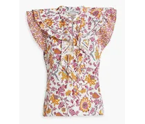 Najah bedruckte Bluse aus Popeline aus einer Baumwollmischung mit Rüschen