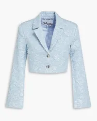 Ganni Cropped Blazer aus floralem Jacquard Blau