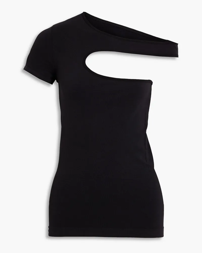 Helmut Lang Oberteil aus Stretch-Jersey mit asymmetrischer Schulterpartie und Cut-outs/S Schwarz