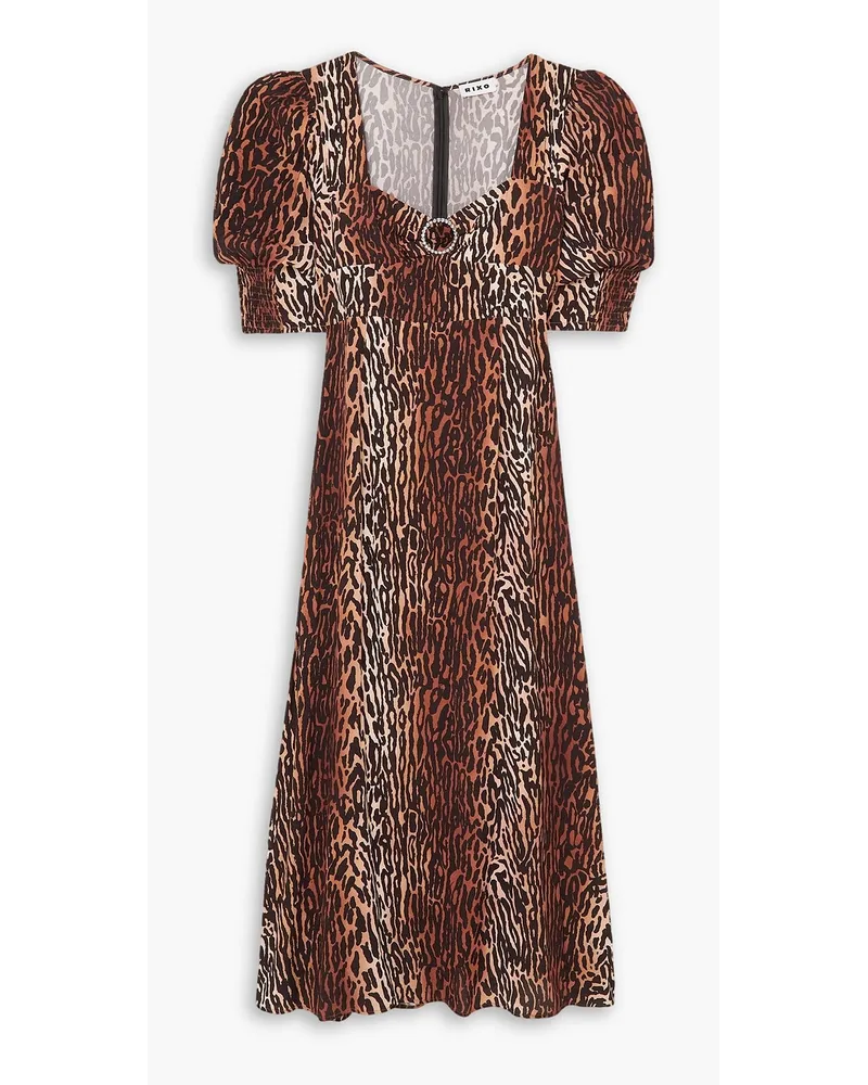 RIXO Karen Midikleid Aus CrêPe Mit Leopardenprint Und Kristallverzierung Animal Print