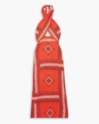 Johanna Ortiz Cuzco Ruby Quipu Knots Neckholder-Maxikleid aus bedruckter Baumwollpopeline mit Cut-outs Rot