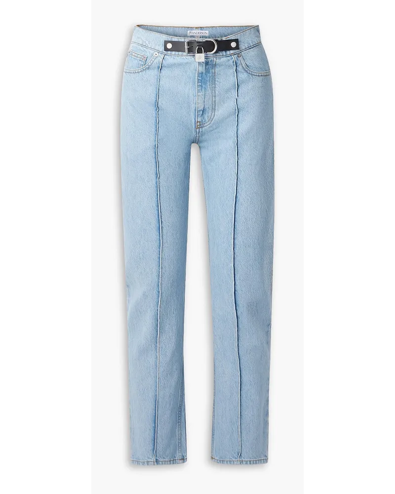 J.W.Anderson Hoch sitzende Jeans mit geradem Bein mit Lederbesatz und Verzierung Blau