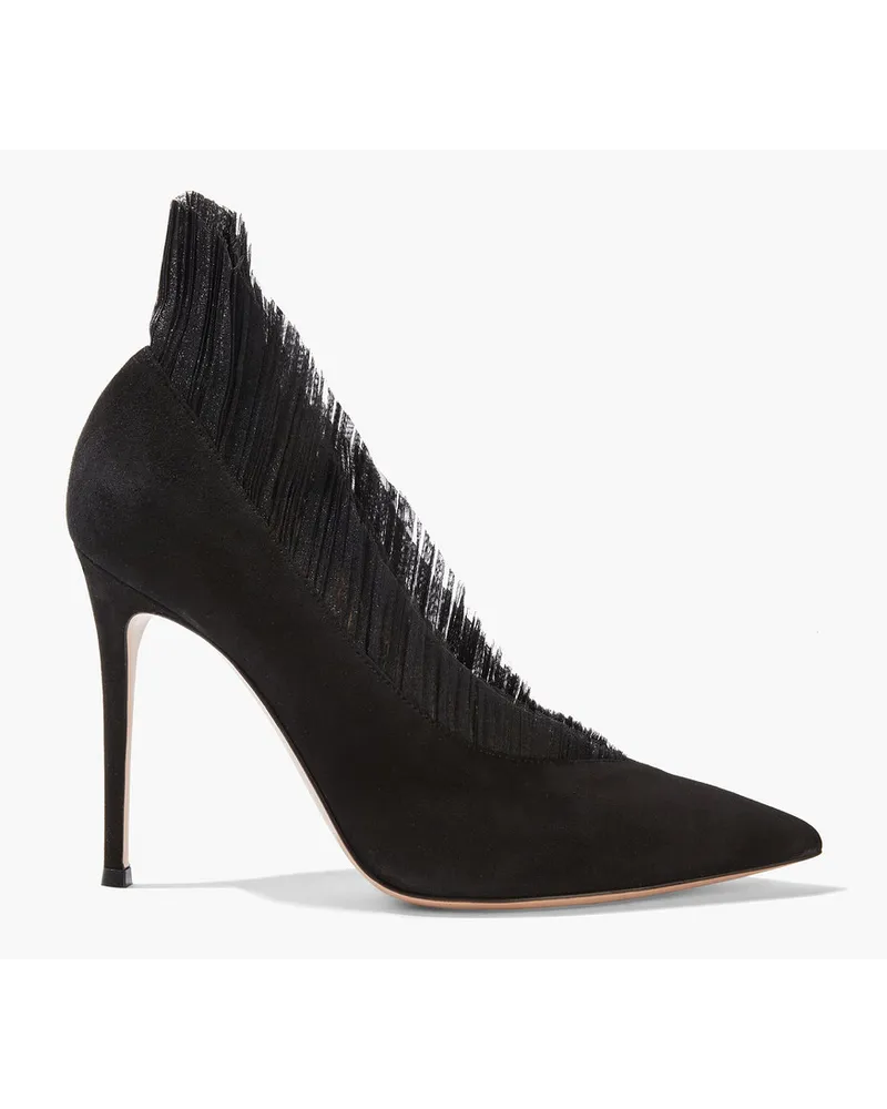 Gianvito Rossi Divine 105 Pumps aus Tüll und Veloursleder mit Rüschen Schwarz