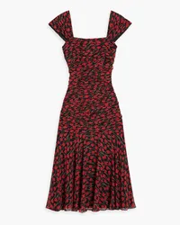 Mikael Aghal Ruched floral-print chiffon midi dress Rot