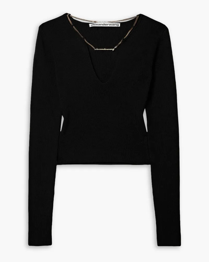 Alexander Wang Verkürzter Pullover aus einer Wollmischung mit Kette Schwarz