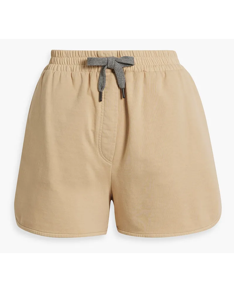 Brunello Cucinelli Shorts aus Baumwollfrottee mit Zierperlen Neutral