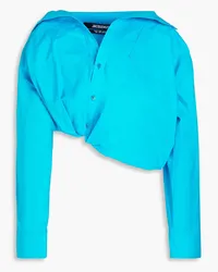 Jacquemus Majean asymmetrisches Cropped Hemd aus Baumwollpopeline Blau