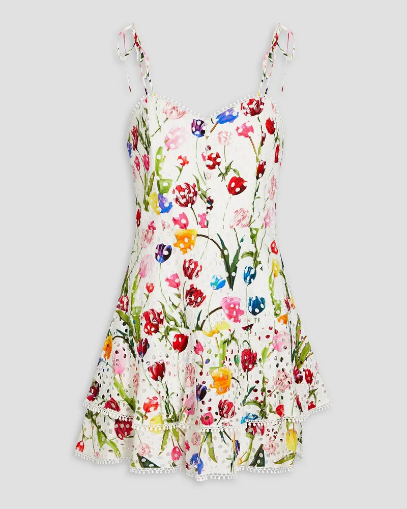 Alice + Olivia Alice OliviaKiss My Tulips Minikleid aus Baumwolle mit Lochstickerei und floralem Print Bunt