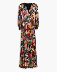 Alice + Olivia Alice OliviaMaxikleid aus Crêpe-Satin mit floralem Print und Raffungen Schwarz