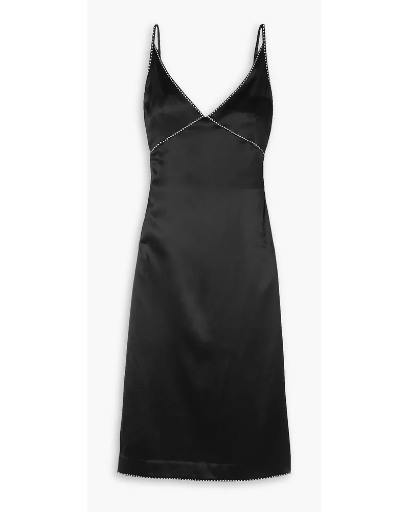 Dries van Noten Slip Dress inMidilänge aus Seidensatin mit Kristallverzierung Schwarz