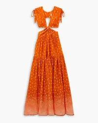 Hannah Amelie Maxikleid aus bedruckter Habutai-Seide mit Cut-outs Orange