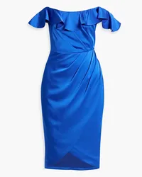 THEIA Schulterfreies Kleid aus glänzendem Crêpe mit Rüschen Blau