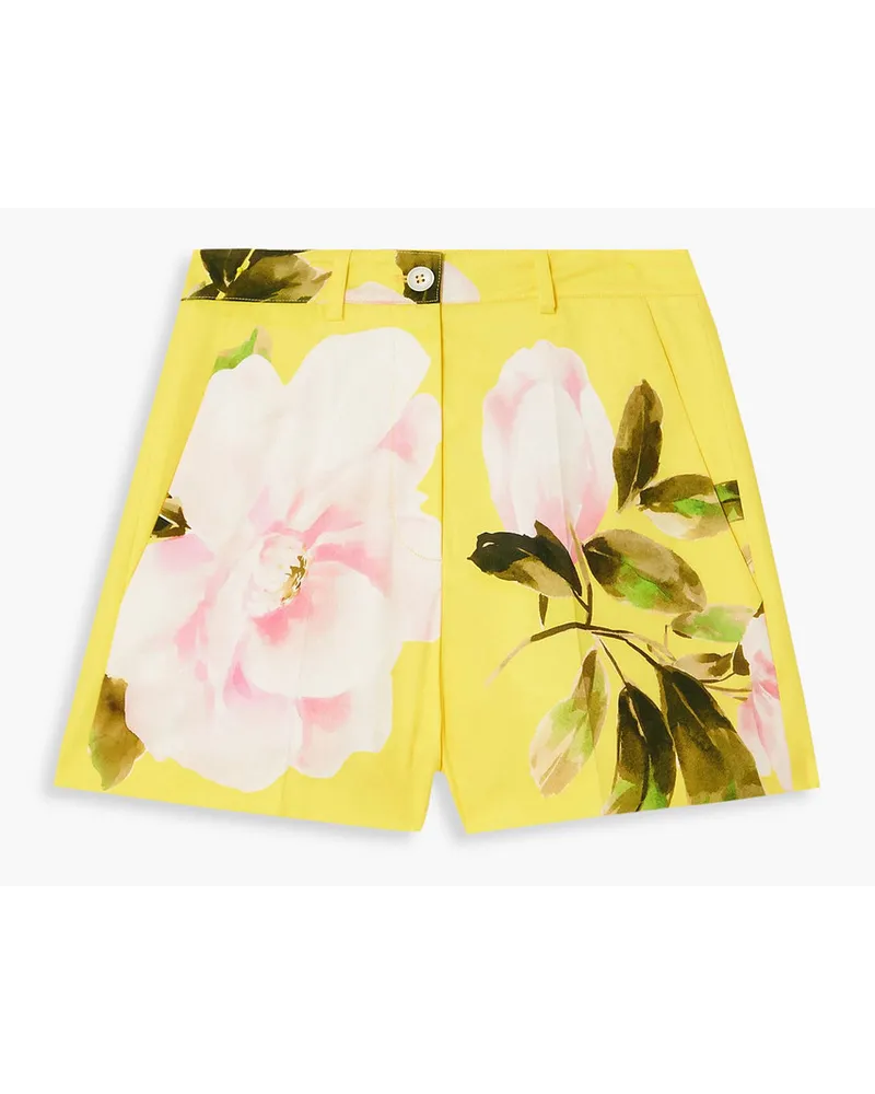 Valentino Garavani Shorts aus einer Baumwoll-Seidenmischung mit floralem Print Gelb