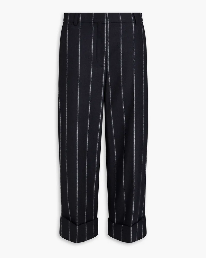 Thom Browne Cropped Hose mit geradem Bein aus Wollflanell mit Streifen Blau